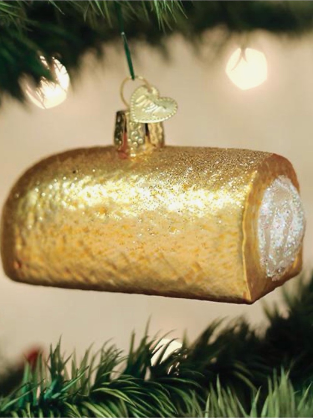 Glitter Gold Log Ornament with Sparkle End